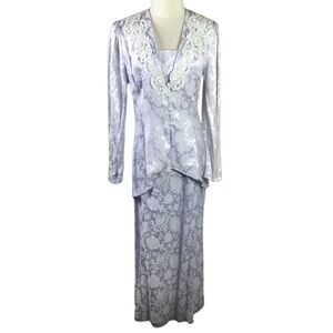 Vtg 90s Jessica McClintock Bridal Suit Lace Pearl Brocade Skirt Jacket Size 6